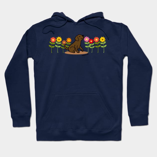 Chocolate Labrador and Flowers Hoodie by HappyLabradors